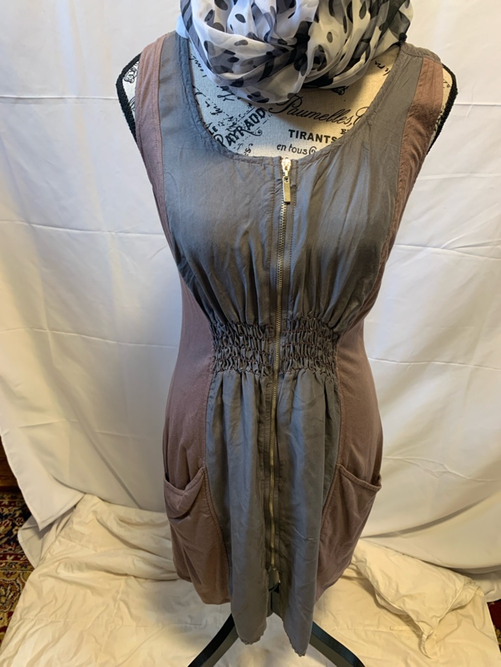 Green Dragon 100% Silk Dress Old Rose and Gray Colour Size Medium